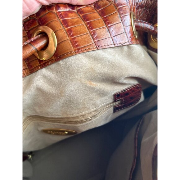Brahmin Dee Dee Novella Leather Handbag Tan & Brown Croc Embossed Bucket Bag - Picture 11 of 15